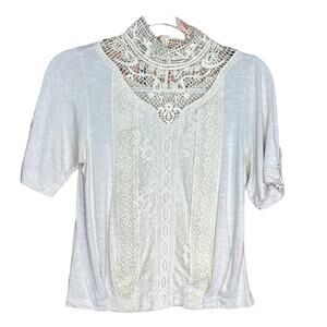Anthropologie Tiny XS Celine Lace Top‎ Blouse Cream Crochet Neckline Romancecore